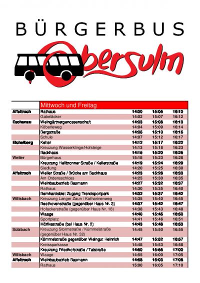 Fahrplan Bürgerbus Obersulm