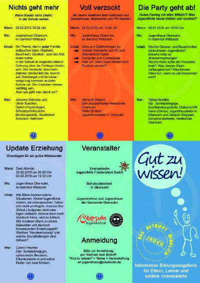 Flyer mit allen Angeboten der Bildungsreihe „Gut zu wissen“ 2016