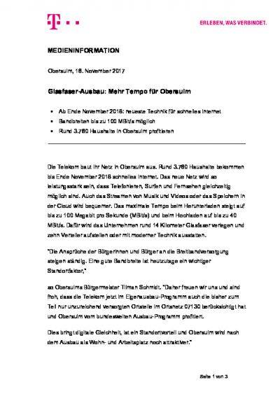 Pressemitteilung der Deutschen Telekom, Ausbau 07130