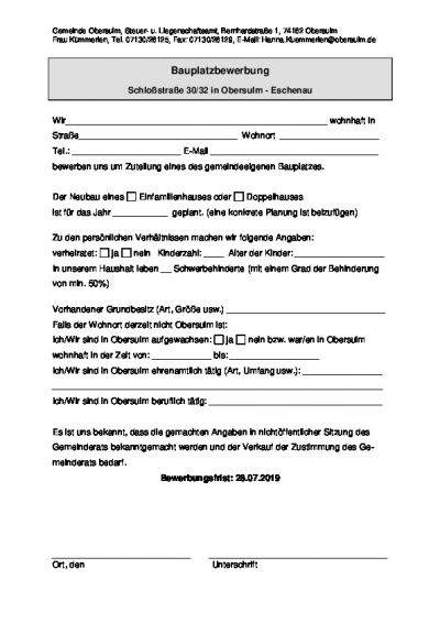 Bauplatzbewerbung