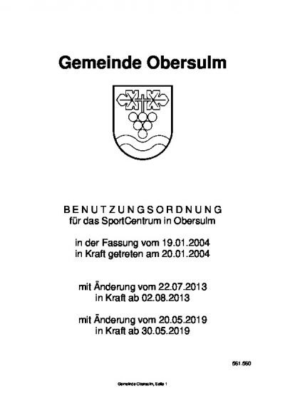 Benutzungsordnung des SportCentrum Obersulm