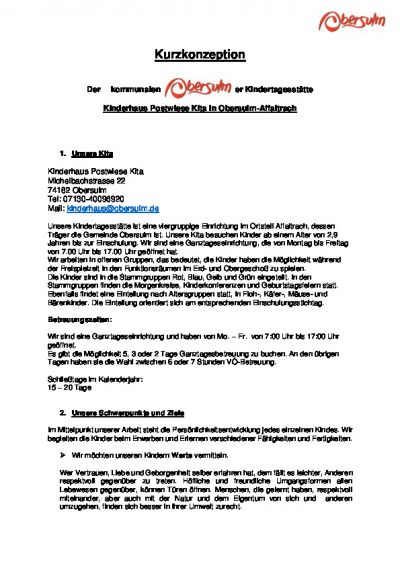 Kurzkonzeption Kinderhaus Postwiese Kita
