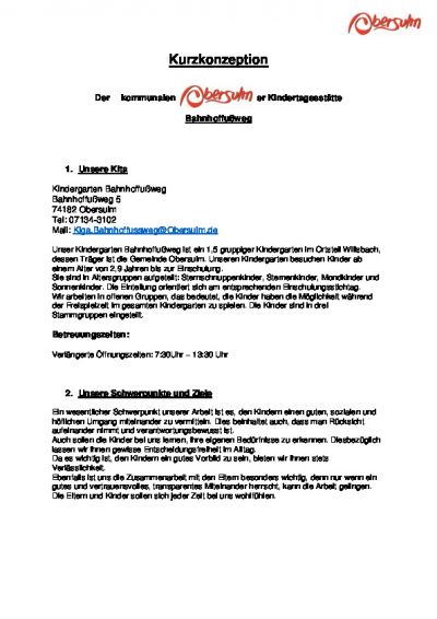 Kurzkonzeption Kindergarten Bahnhoffußweg