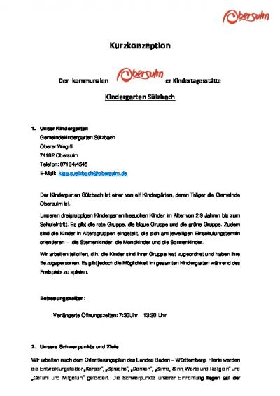 Kurzkonzeption Gemeindekindergarten Sülzbach