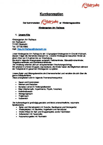 Kurzkonzeption Kindergarten Am Rathaus