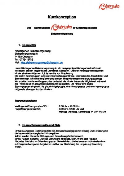 Kurzkonzeption Kindergarten Siebenmorgenweg