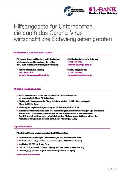 L-Bank Hilfsangebote für Unternehmen