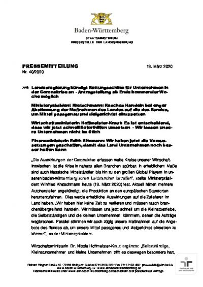 Pressemitteilung der Landesregierung