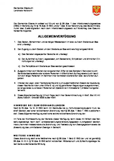 Allgemeinverfügung zu Sperrung des Breitenauer Sees Juli 2020