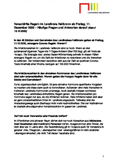 FAQs zur Allgemeinverfügung Hotspot 10.12.2020