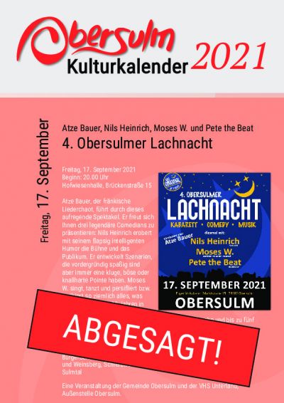 ABGESAGT: 4. Obersulmer Lachnacht - Atze Bauer, Nils Heinrich, Moses W. und Pete the Beat