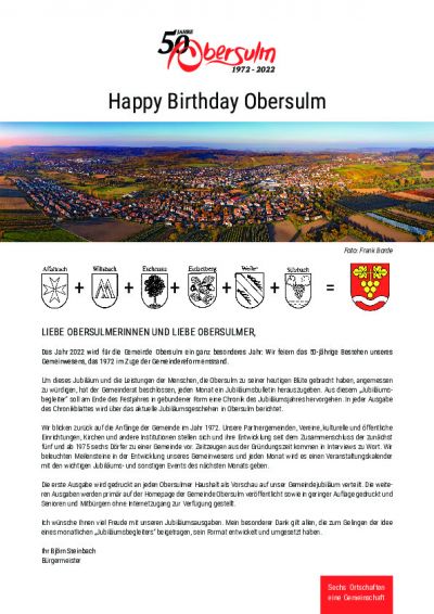 Happy Birthday Obersulm - 1. Ausgabe des Jubiläumsbulletins