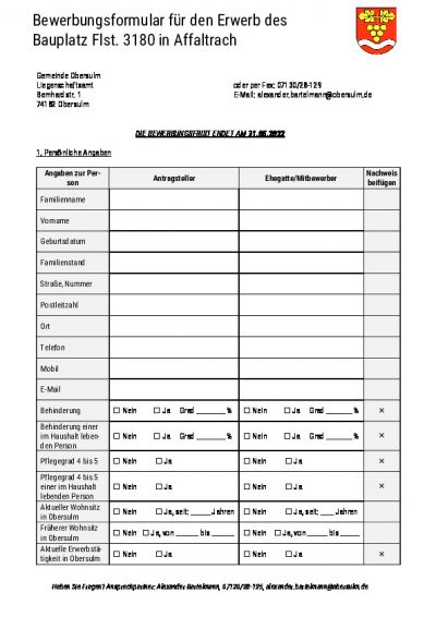 Bewerbungsformular Bauplatz