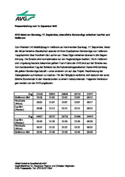 Sonderzüge zwischen Lauffen und Heilbronn