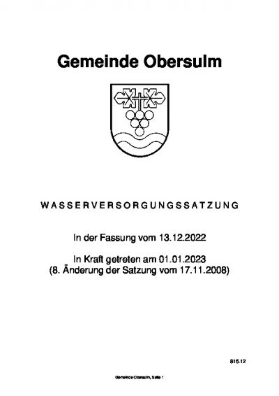 Wasserversorgungssatzung vom 13.12.22