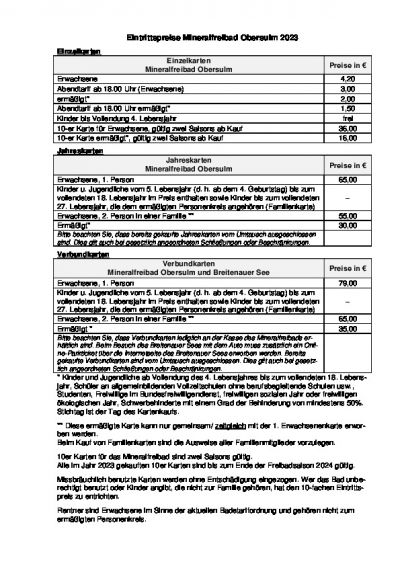 Freibad Eröffnung 2023 - Öffnungszeiten und Eintrittspreise