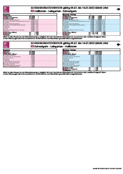 SEV-Fahrplan S4 09.07. bis 14.07.2023