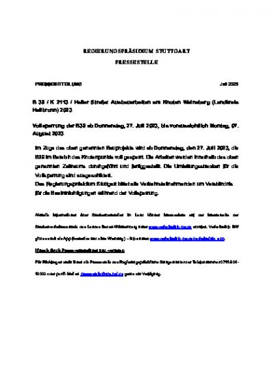 Pressemitteilung Regierungspräsidium Stuttgart