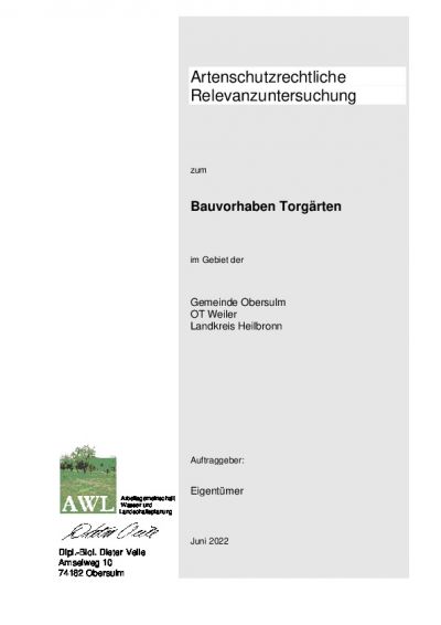 Artenschutzrechtliche Relevanzuntersuchung