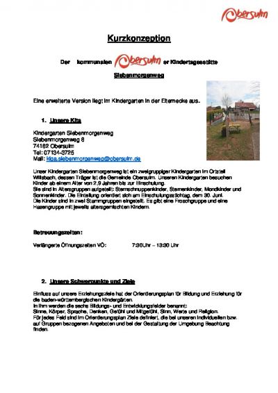 Kurzkonzeption Kindergarten Siebenmorgenweg