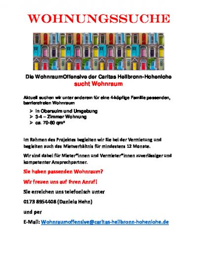 Die WohnraumOffensive der Caritas Heilbronn-Hohenlohe sucht Wohnraum