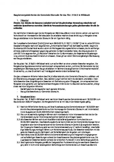 Bauplatzvergabekriterien der Gemeinde Obersulm