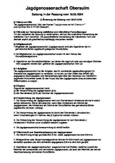 Jagdgenossenschaft Satzung ab 2018