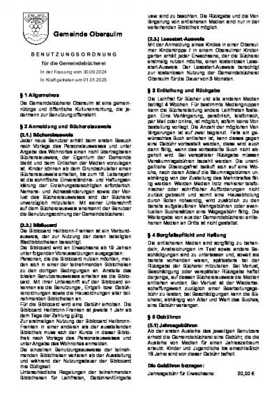 Benutzungsordnung der Gemeindebücherei