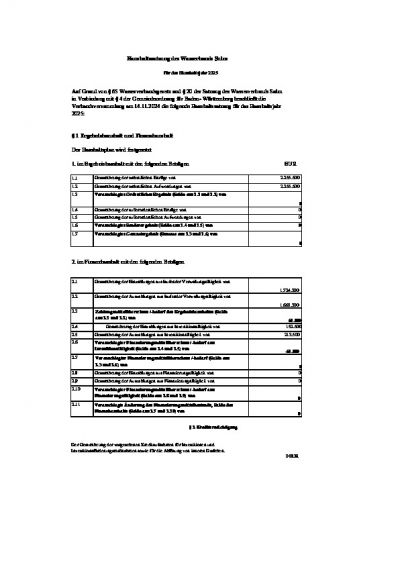Haushaltssatzung Wasserverband Sulm