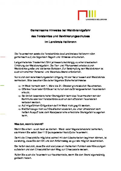 Waldbrandgefahr Hinweise