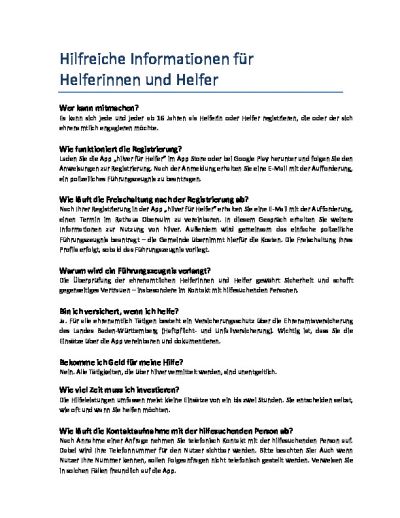 Hilfreiche Informationen für Helferinnen und Helfer