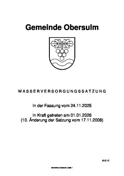 Wasserversorgungssatzung vom 24.11.2025