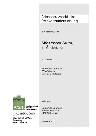 Artenschutzrechtliche Relevanzuntersuchung