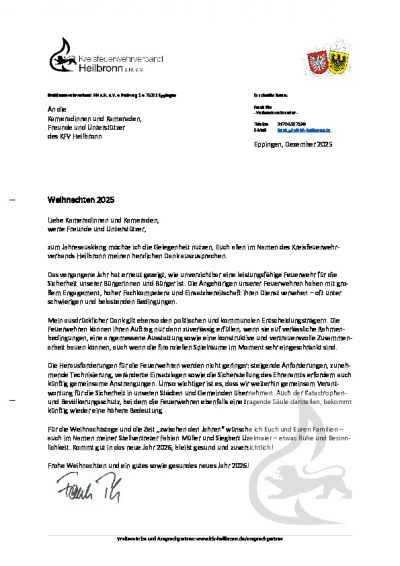 Weihnachtsgruß Kreisfeuerwehr- verbands