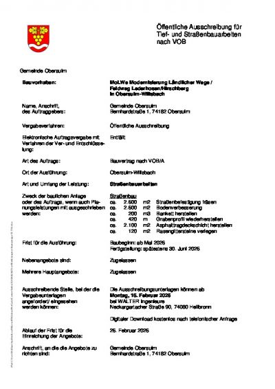 MoLWe Modernisierung Ländlicher Wege /  Feldweg Lederhosen/Hirschberg in Obersulm-Willsbach