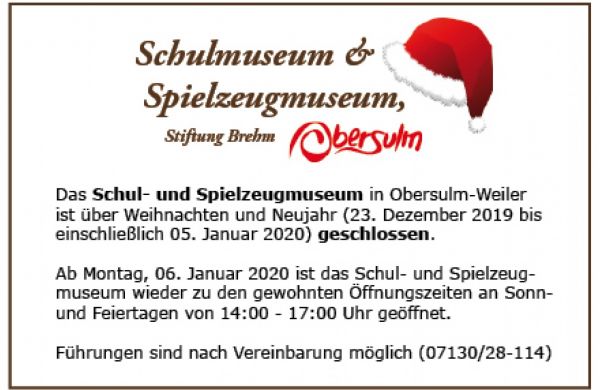 Schul-  und Spielzeugmuseum geschlossen