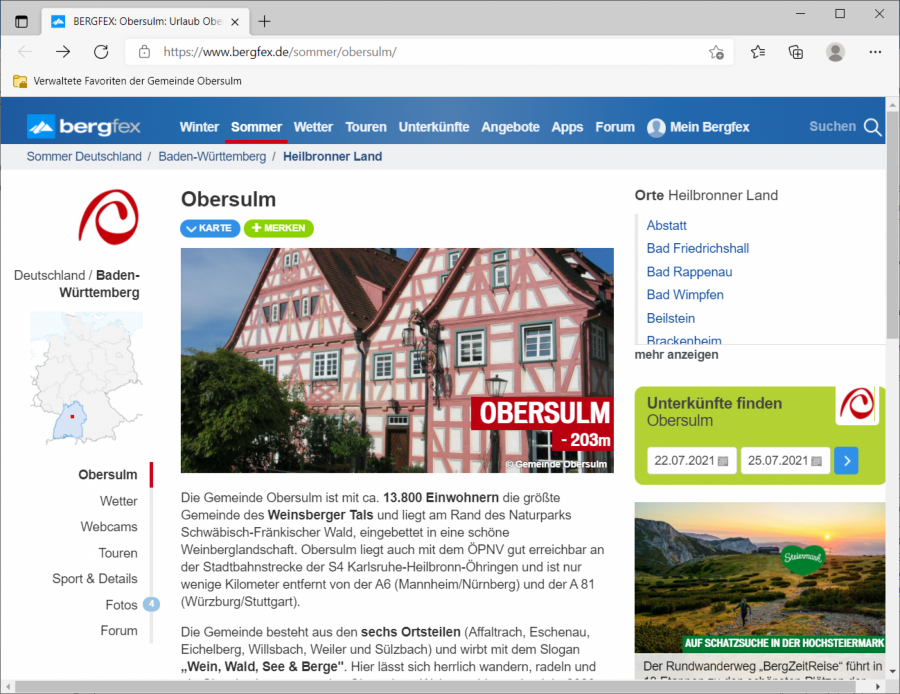  – Screenshot von bergfex.de