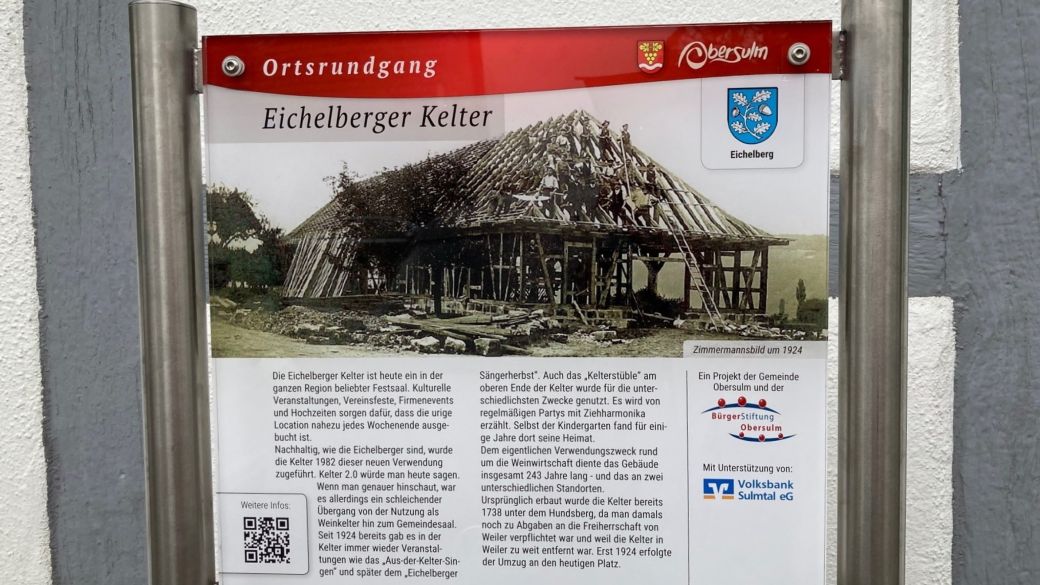 Obersulmer Rundgänge – Tafel an der Eichelberger Kelter