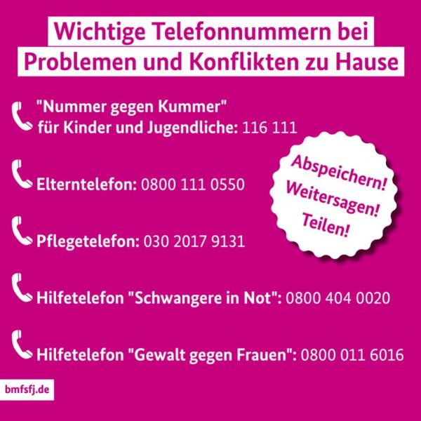 – Service-Hotlines des Bundesminiseriums für Familie, Frauen, Senioren und Jugend – Service-Hotlines des Bundesminiseriums für Familie, Frauen, Senioren und Jugend